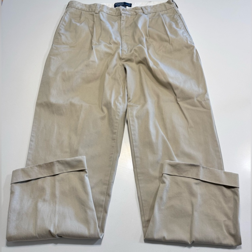 Vintage Polo Ralph Lauren Men’s Hammond 36x32 Beige Pleated Cuffed Chino Pants